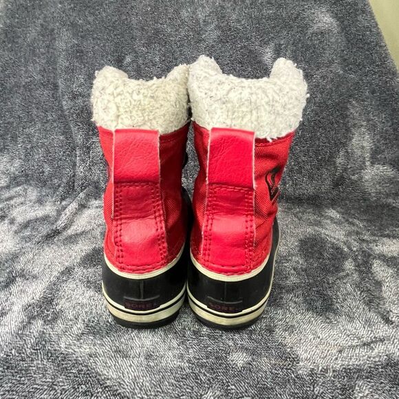 Sorel Kids Sz 13  Pac Red Nylon Waterproof Sherpa Collar Winter Snow Boots - Picture 3 of 8
